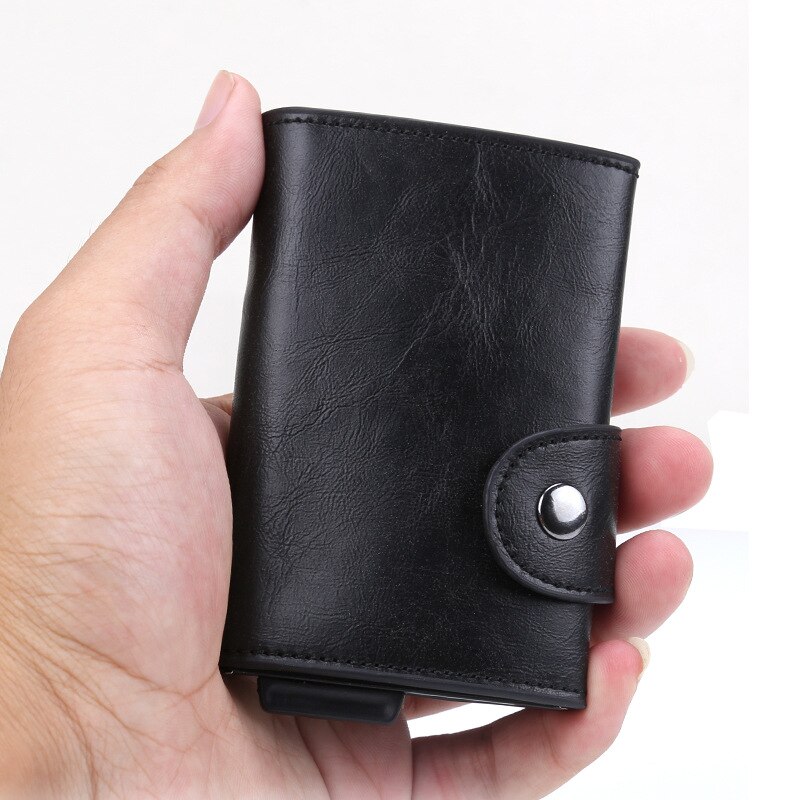 Metall kredittkortholder automatisk elastisk vintage kort id holdere aluminium lommebok pu skinn anti-tyveri rfid blokkerende lommebok
