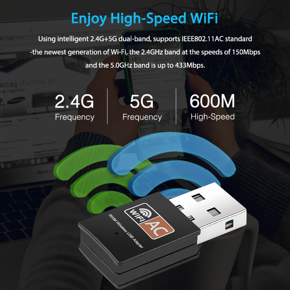 Kebidu placa de rede 600 mbps usb wifi adaptador 2.4 ghz 5 ghz antena wi-fi banda dupla 802.11b/n/g/ac mini receptor de computador sem fio