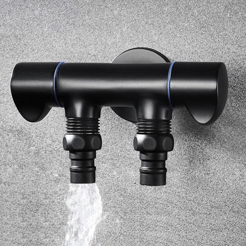 1pc Black Brass Wall Mounted Washing Machine Faucet One into two out Bibcock Double handle double head taps