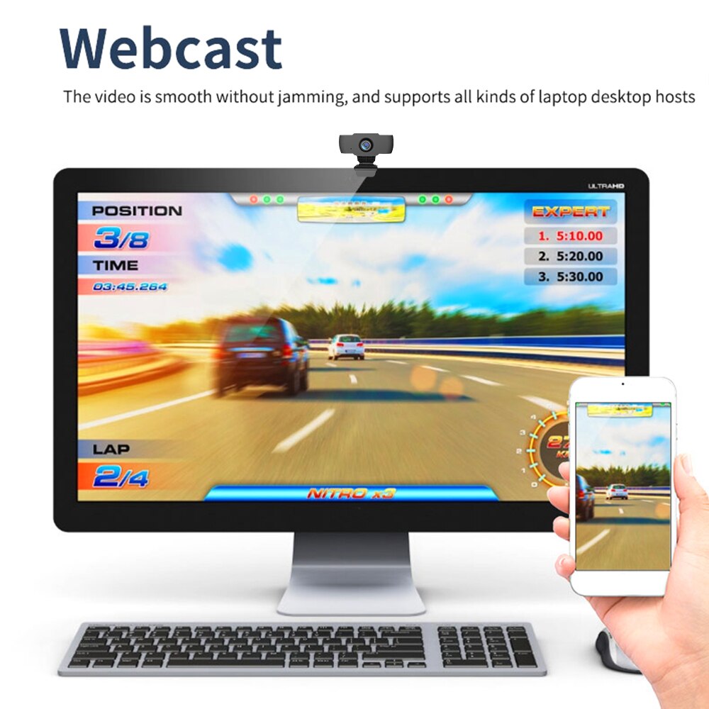 Webcam Full HD 1080P USB Mini Computer Web Camera Built-in Microphone Flexible Rotatable Camera Web for Desktop With a Tripod