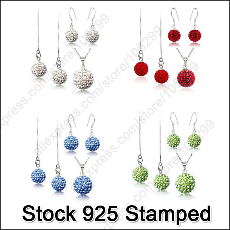 925 Sterling Silver Crystal Disco Ball Beads Necklace Earring Ear Thread Jewelry Set Trendy Jewelry