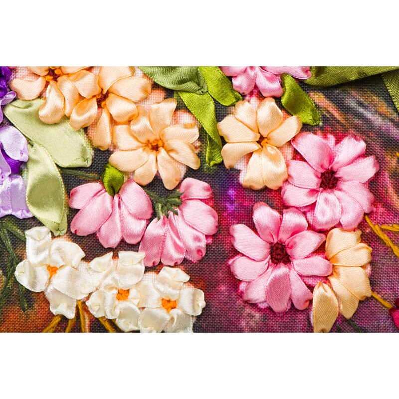 Flower Cross Stitch Embroidery,Silk Ribbon Embroidery Kits, Embroidery Paintings,Needlework Swing Handmade Craft C-0266