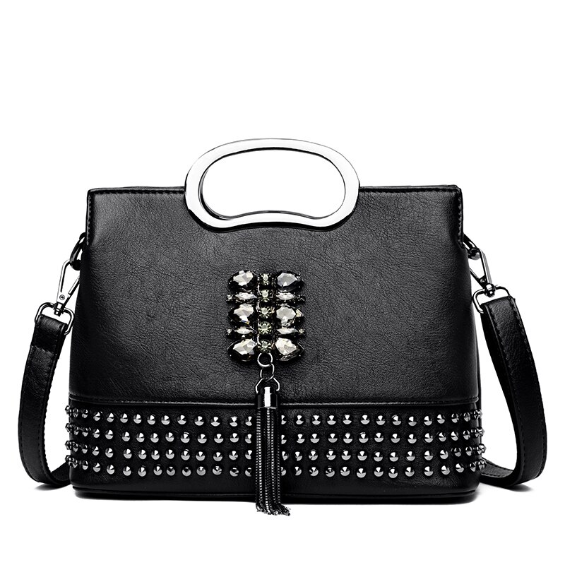 Luxe handtassen en tassen schoudertassen voor vrouwen handtassen met ketting en kwastjes crossbody tas: Zwart