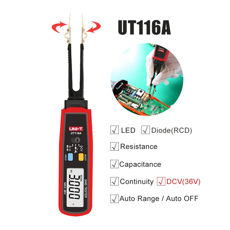 UNI-T SMD Multimeter Tester Resistor/Capacitor/Diode (RCD) Parameter Meter Digital Multimeter Smart Testing Clips UT116A/UT116C: UT116A