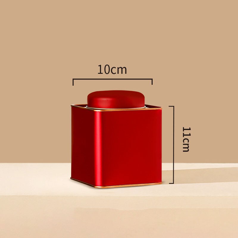 General Tinplate Tea Caddy Packaging Box Sealed Square Cans Black Tea White Tea Empty Cans: red-short