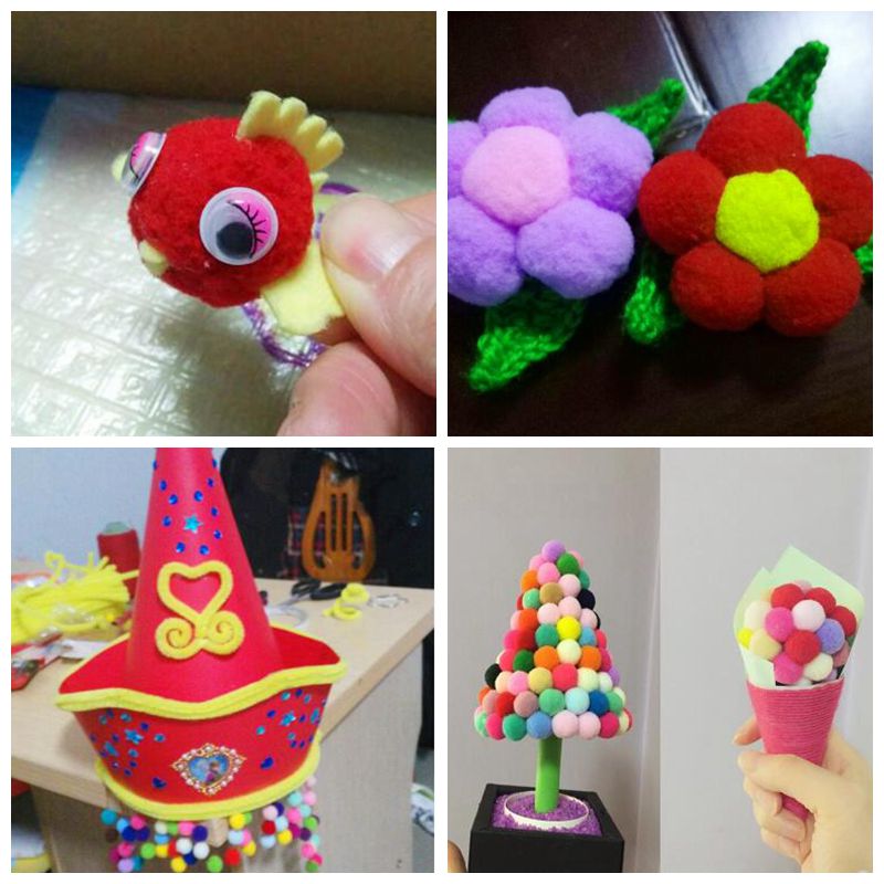 Pompones con flores suaves de 15mm y 25mm, Pompones de manualidades para el hogar, bodas, fiestas, decoración de juguetes, Pompones de Artesanías hechas a mano