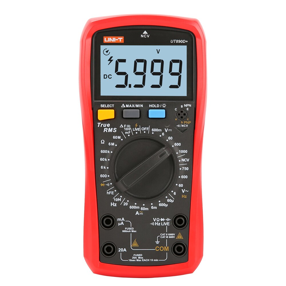 Uni-t  ut890d+ ut890c true rms 6000 counts ac/dc live-functie ncv digitale multimeter met lcd-achtergrondverlichting, handheld: Ut890d plus