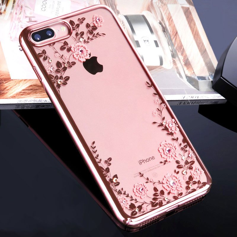 Kingxbar Bling Diamanten Kristall Fall Abdeckung Für iPhone 7 Plus 8 Plus Luxus Strass Frauen Hard Shell Klar Stoßfest: For iPhone 8 Plus / Flower-rose gold