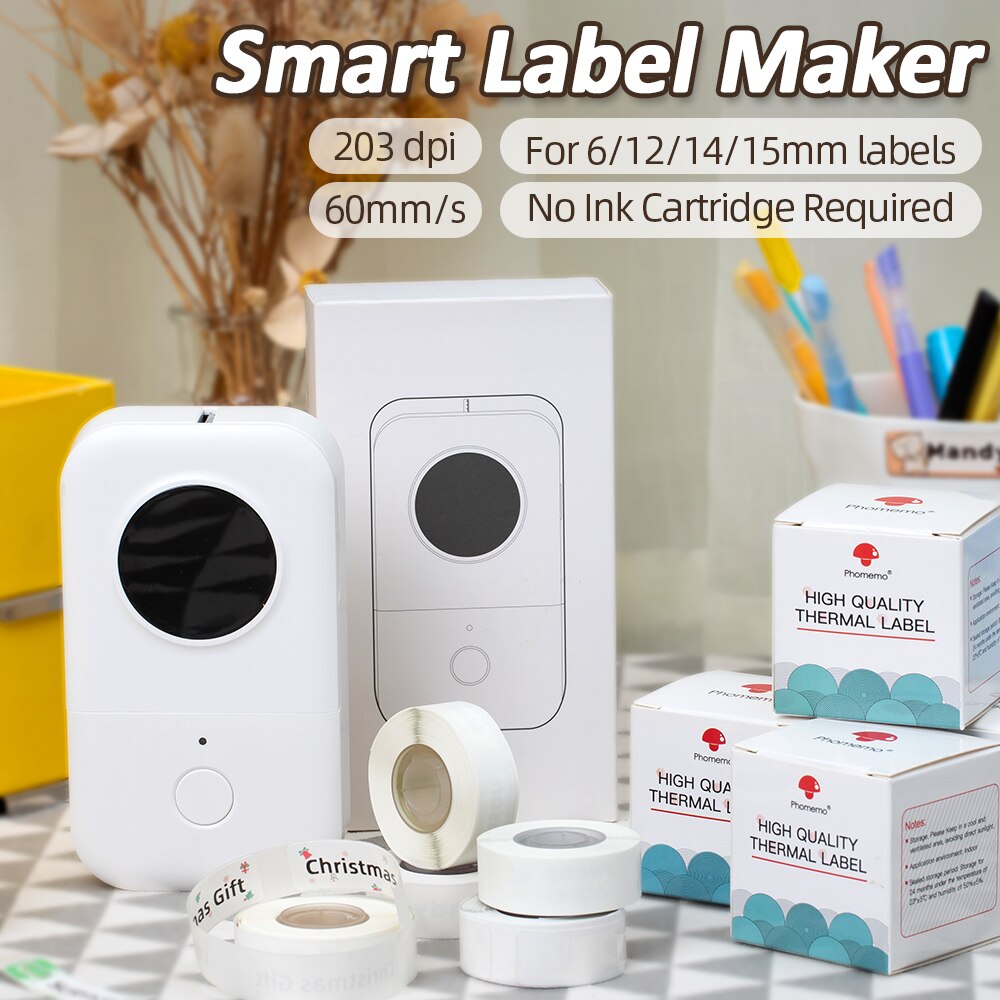 Phomemo D30 Wireless Pocket Label Maker Free App Compatible with IOS + Android 203dpi Clear Printing for Home and Work Labeling