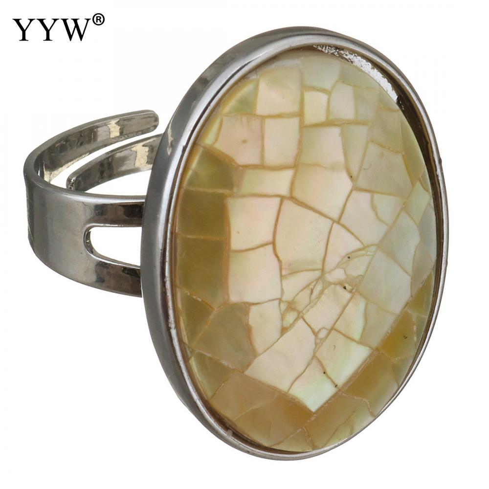 1 PC Zilver Kleur Plated Natuurlijke Parelmoer Abalone Shell Vinger Ring Unisex Verstelbare Open Manchet Volledige Ringen Vrouwen mannen: yellow shell