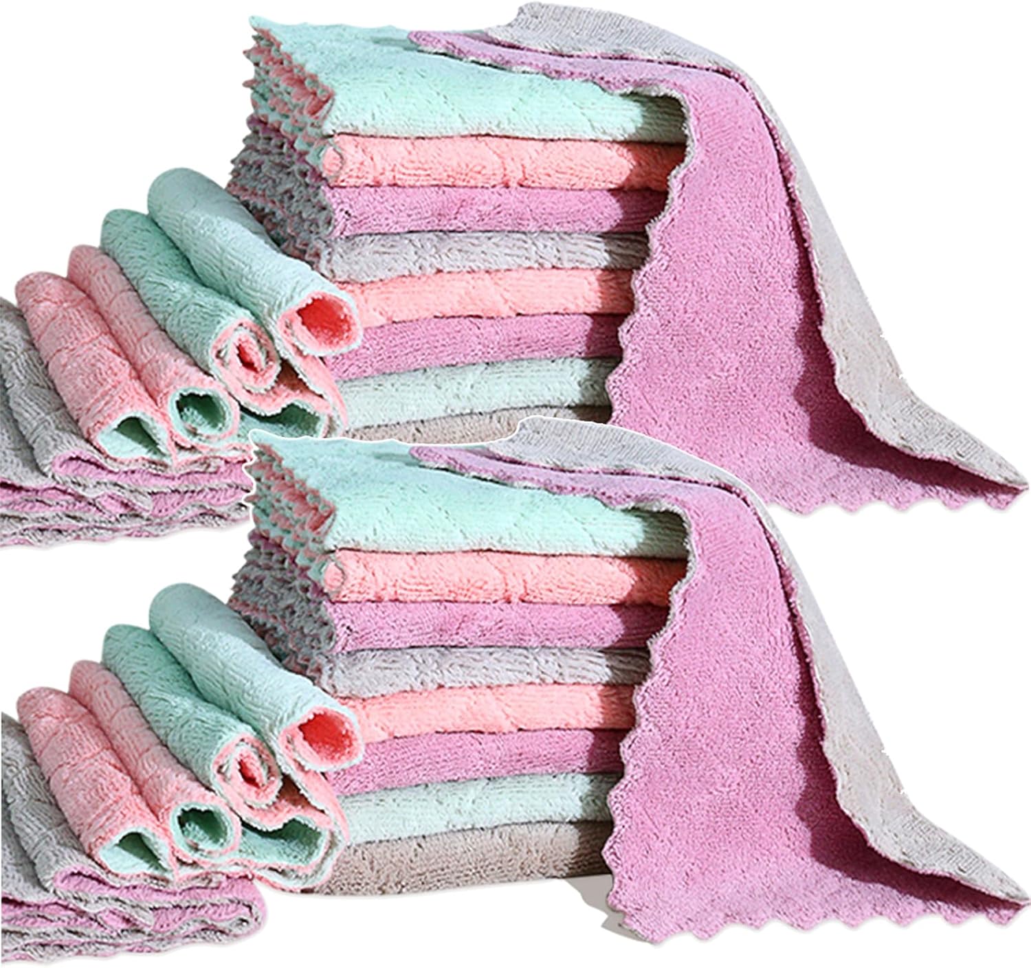 Super Absorbent Microfiber Towel Kitchen Cleaning Cloth Non-stick Oil Dishcloths Double Layer Washing Cloths Rags Scouring Pads