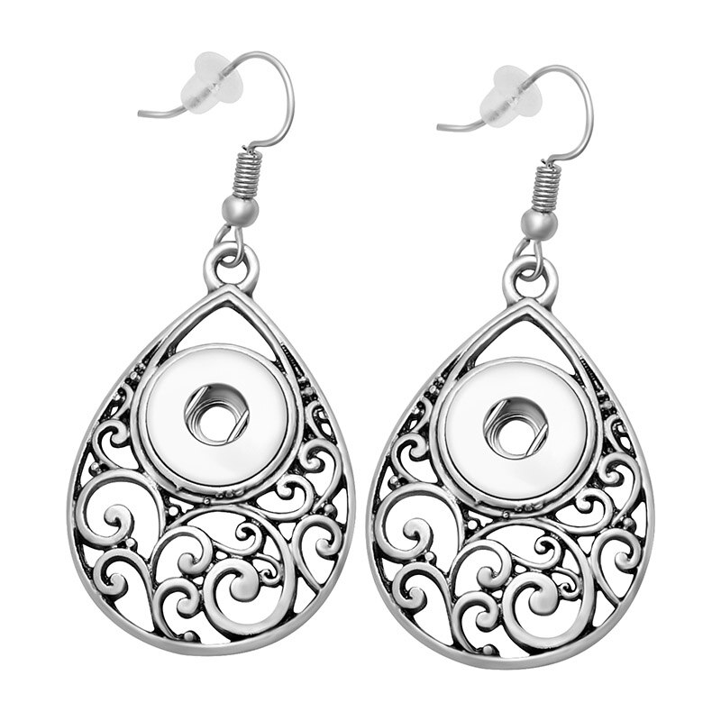 DJ0099 Schoonheid Vintage Hollow Patroon Snap Ketting &amp; Oorbel Set Fit Diy 12Mm Snap Knoppen Jewlery: Earring