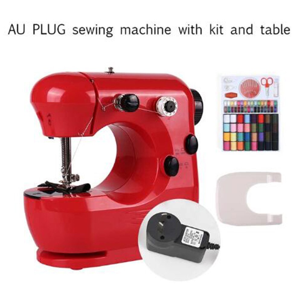 INNE Mini Red Sewing Machine Dual Speed Portable Household Foot Pedal Multilingual manual Adaptor Automatic winding Machines: AU TABLE THREAD