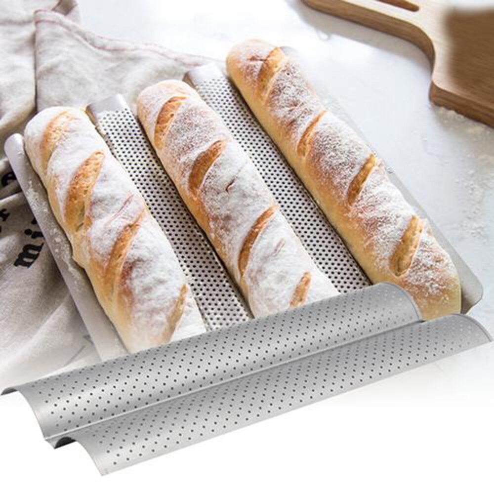 Roestvrij Staal Franse Brood Bakvorm Wave Bakplaat Praktische Cake Baguette Pannen Zilver 2 Groef Golven Brood Bakken Tools