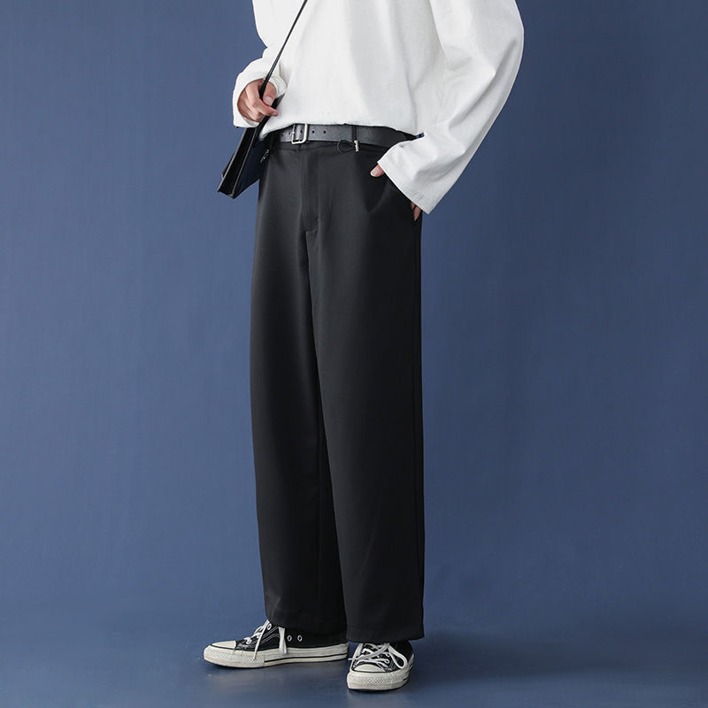 Pantalon de costume noir et gris Caramel pour hommes, ample, droit, jambes larges, , solide, décontracté, facile à assortir, printemps été: Black / XXL