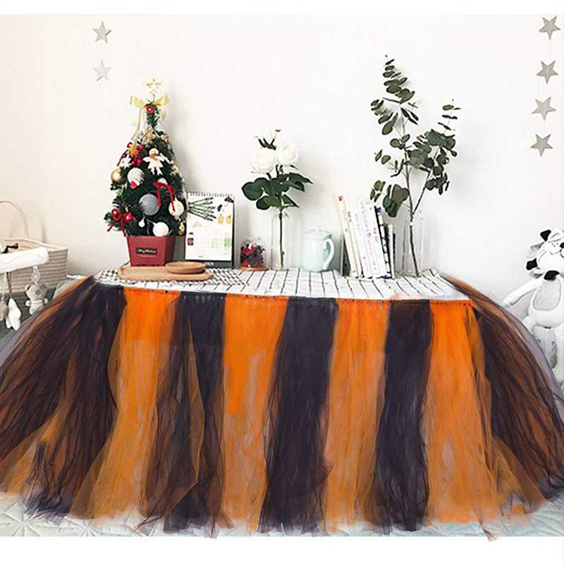 100 x 80cm fest festivalbord kjol tutu tyll bordsdekoration bröllop festbord täcka tillbehör: Svart orange