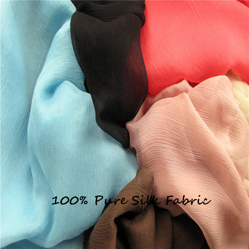 Tissu en mousseline de soie froissée , 5.5 m/m, 140cm, 54 pouces, crêpe Georgette de soie pour foulard