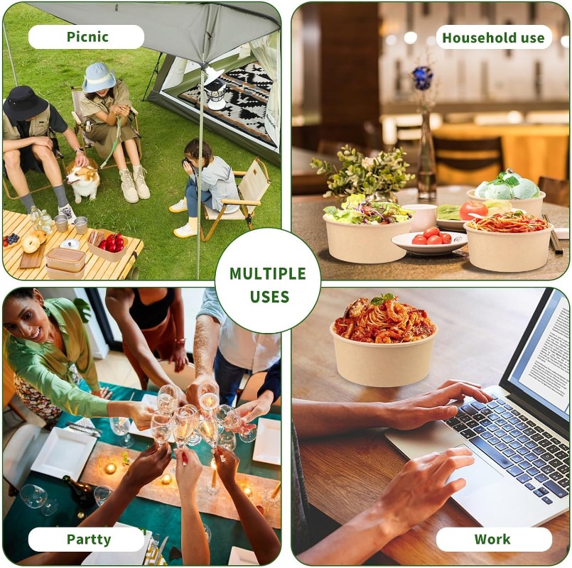 10/20 szt. Jednorazowe pudełka na obiad kraft, pojemniki na owoce i sałatki, szybkie opakowania na jedzenie z pokrywką na imprezy i kemping