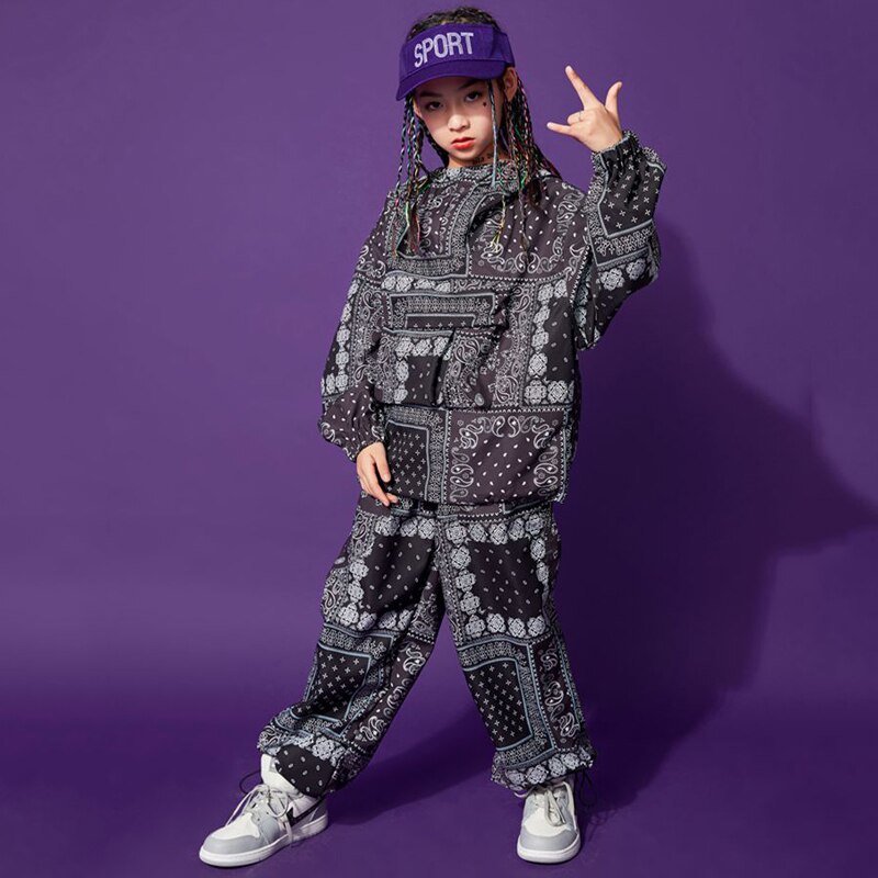 Disfraz de baile de Hip Hop para niñas y niños, Sudadera con capucha, pantalones de Hip Hop, traje de baile callejero, ropa de actuación de Jazz para niños, BL5695