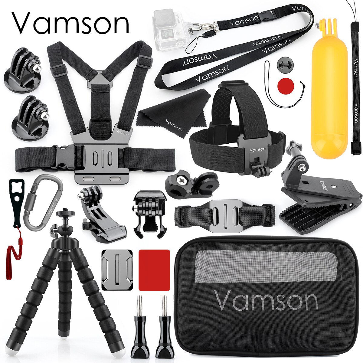 Vamson for DJI OSMO Action Camera Accessories for go pro Hero 10 9 8 7 6 5 Tripod Head Chest Strap for Xiaomi Yi4K insta360 VS22: Green Color