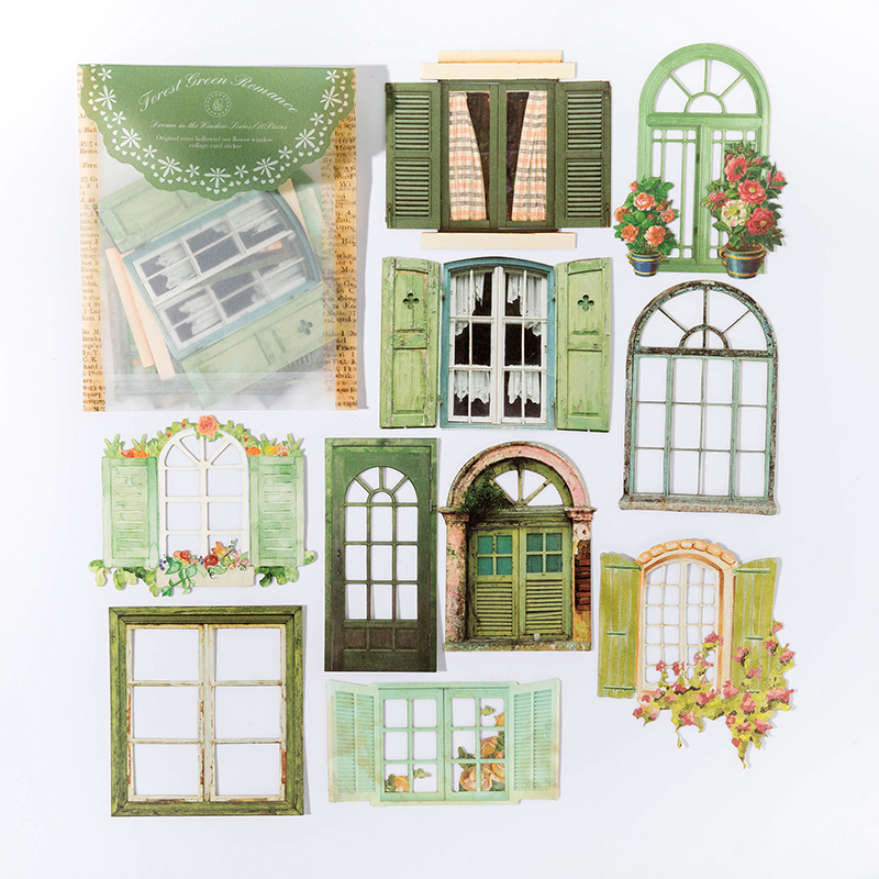 10 hojas de pegatinas huecas Vintage para puerta y ventana, decoración artesanal para diario, planta, flor, INS, álbum de recortes, papelería Kawaii: YELLOW