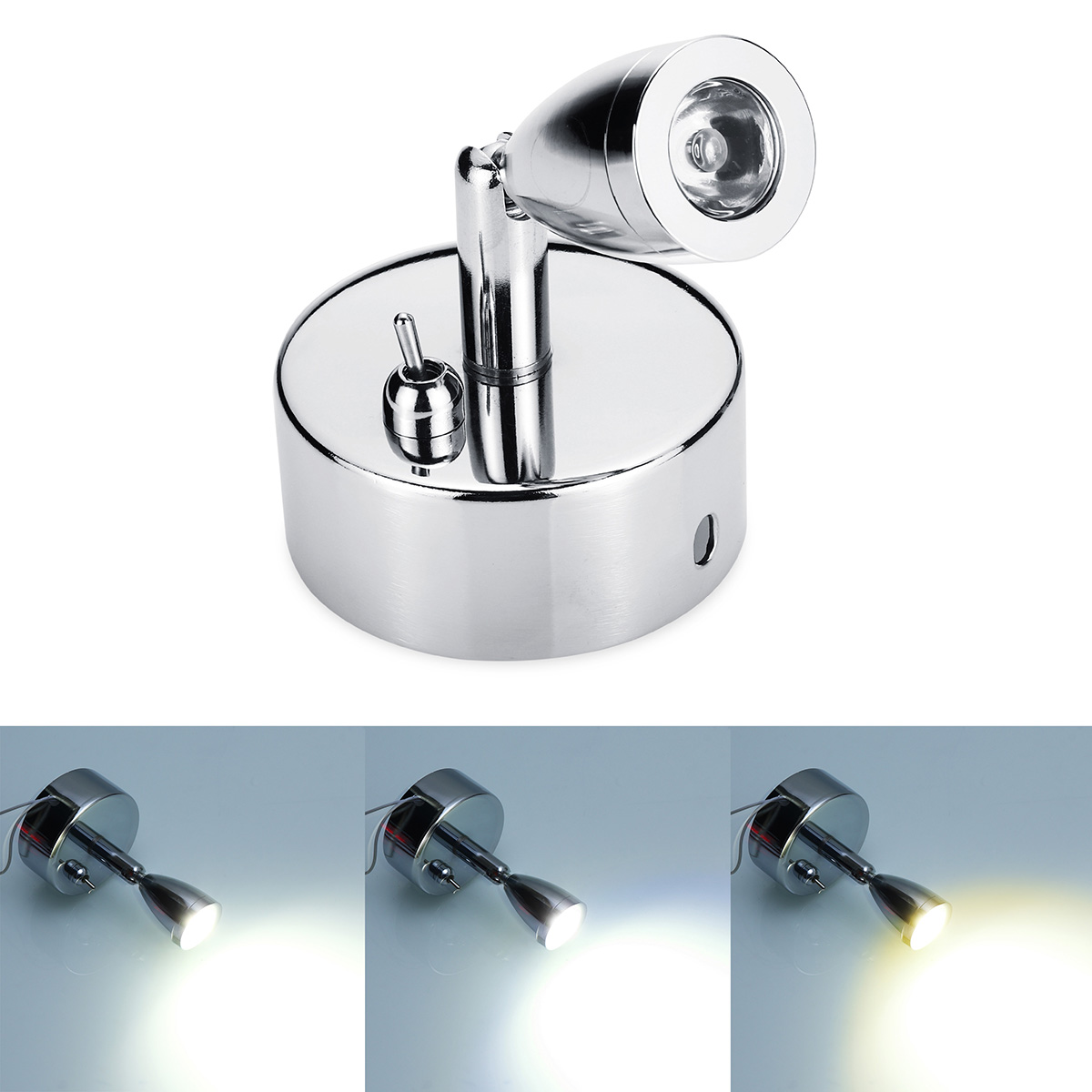 Foco LED giratorio ajustable de 12-24V 180, punto de luz de lectura interior para el hogar, interruptor de palanca para RV, camión, barco, caravana