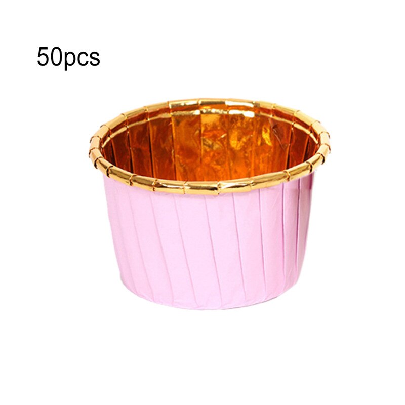 50 stk cupcake olietæt bryllupsfest caissetter bagning muffin papir bakke ensidet folie rulle kop høj temperatur modstand: Lyserød