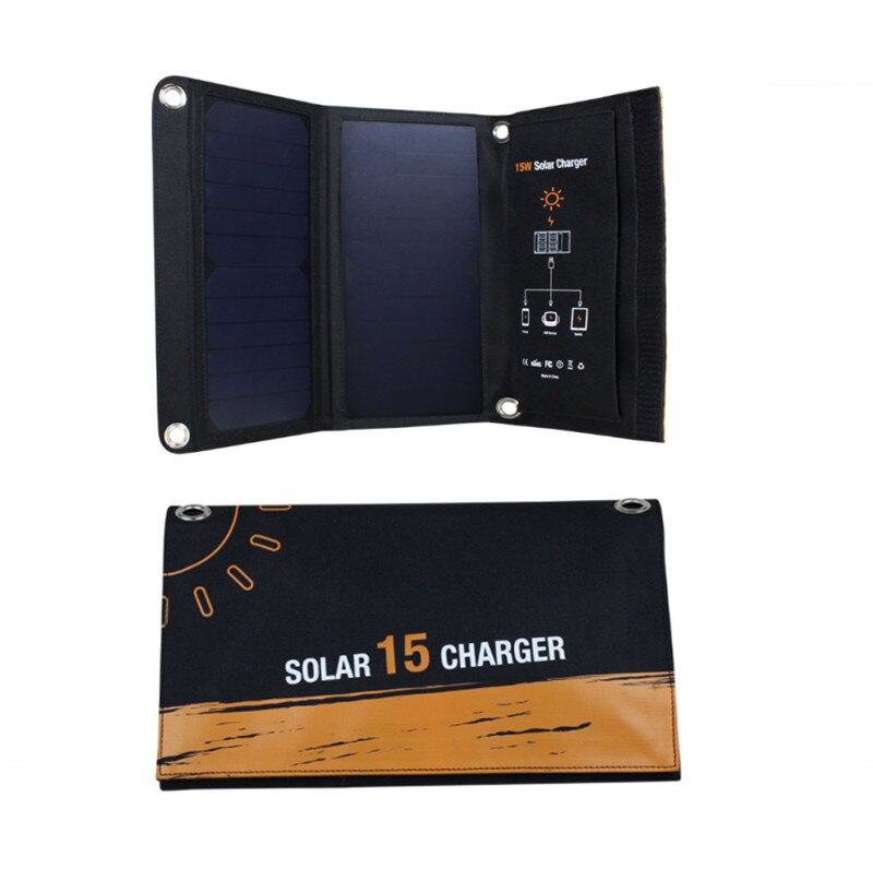 15W Solar Charger 2 USB Ports Foldable Portable Solar Phone Charger with SunPower Solar Panel for Smartphone