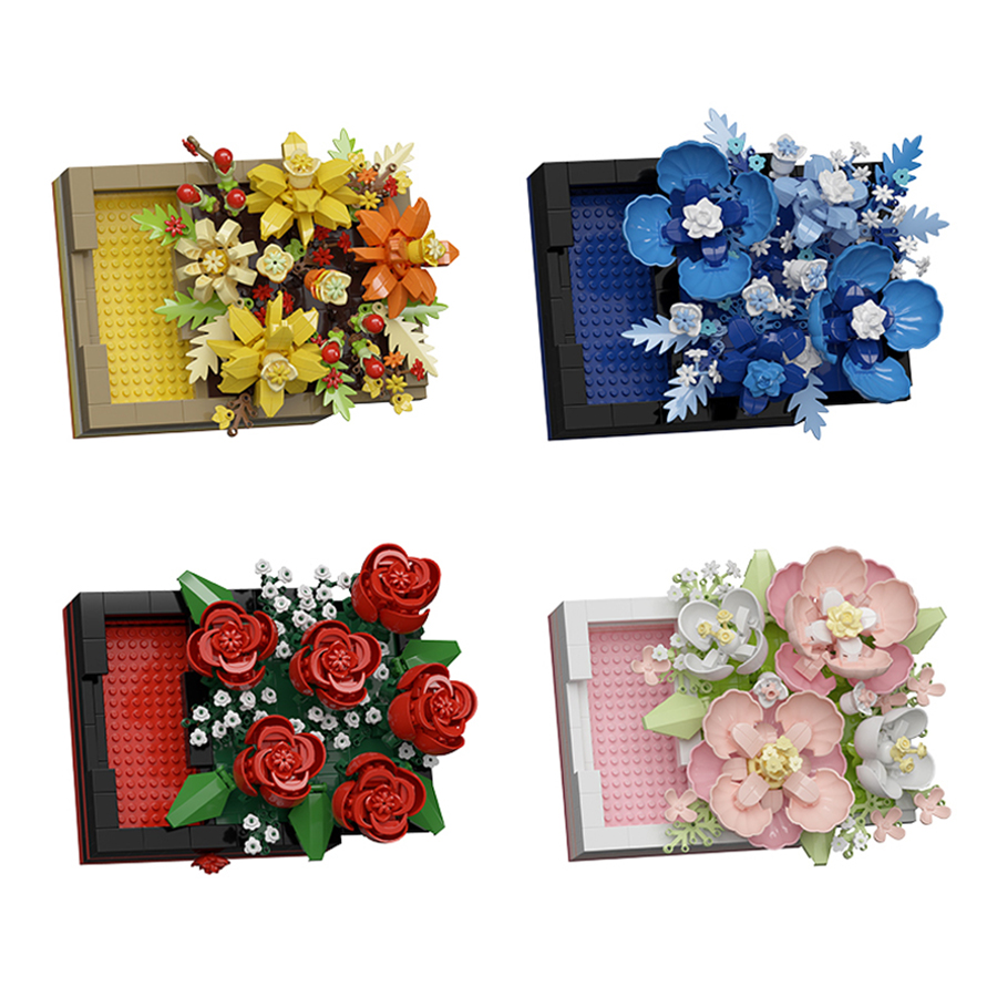 Creativo fiore artificiale cornice blocchi di costruzione fiori di plastica mattoni ornamento artistico fai da te regali di San Valentino