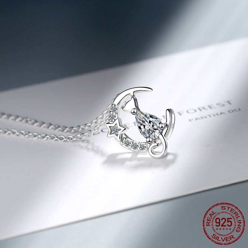 Doppio anello chiusura corta chiusura a forma di gatto collana con ciondolo a stella per regalo di gioielli in zircone CZ moda donna