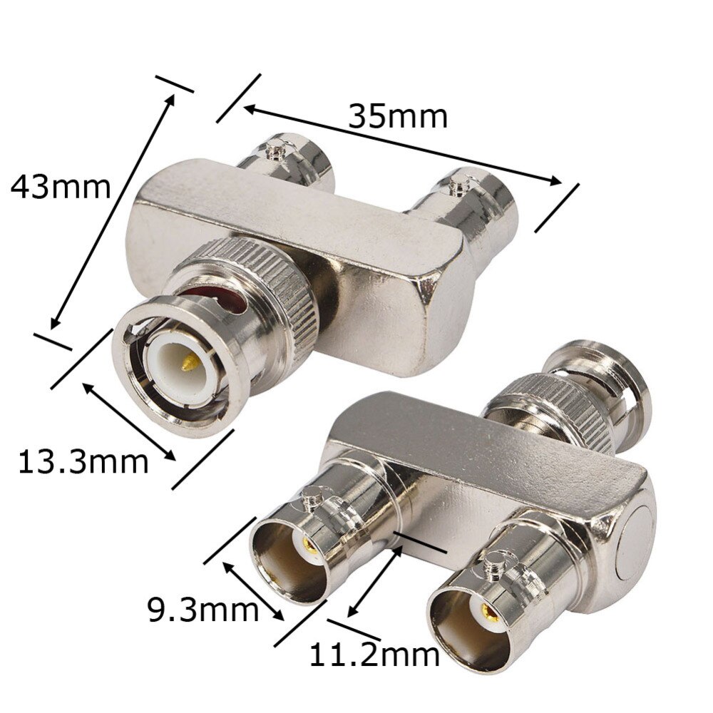 Bnc 3 Way Splitter Y-Type Bnc Male Naar 2 Dual Bnc Vernikkeld Messing Rf Video Coaxiale connector Voor Cctv Camera Adapter