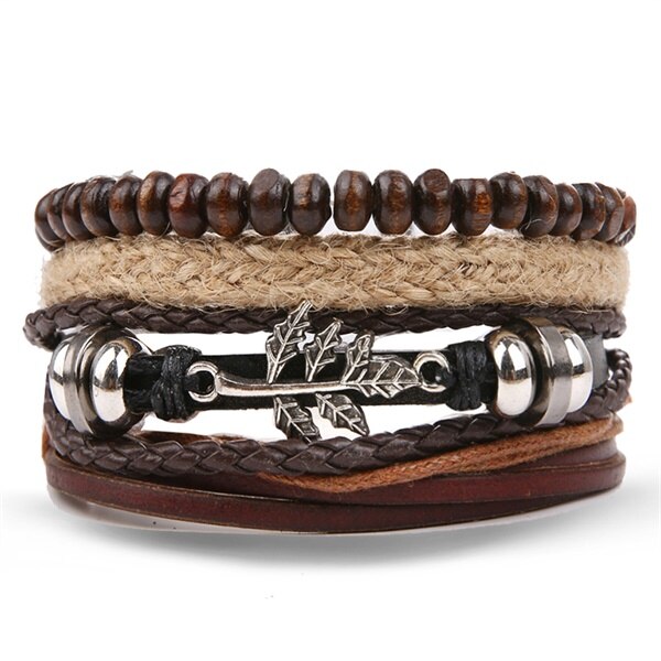 Ifmia Vintage Multilayer Bar Brief Lederen Armband Mannen Mode Handgemaakte Bead Gevlochten Touw Wrap Armband Geweven Sieraden: IF11000213