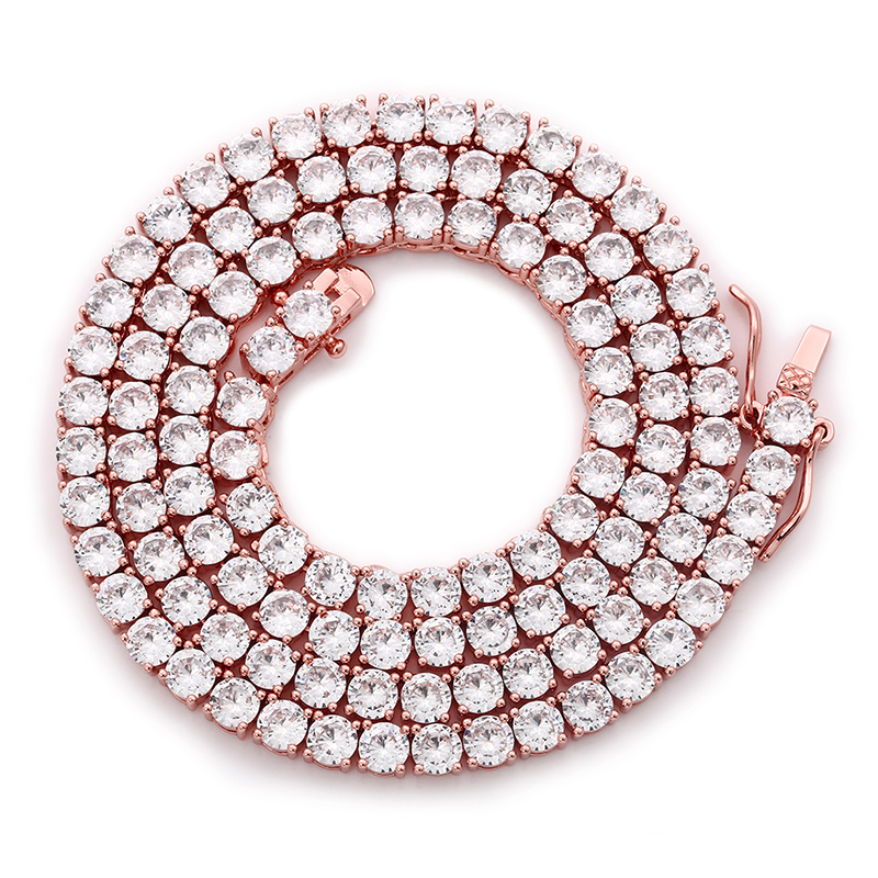 Collier en cuivre glacé de 4mm 5mm 6mm de largeur, chaîne de Tennis en Zircon cubique, couleur Rose or argent, , directe