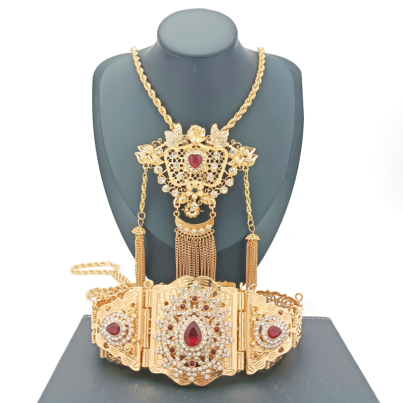 Collier avec pendentif à pampilles plaqué or, style arabe, bohème, robe de mariée marocaine, chaîne de taille en métal: gold 2