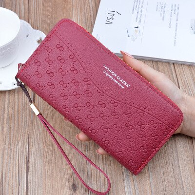 Cartera de mujer con cremallera de gran capacidad monedero Lychee patrón de hoja cartera Clutch billeteras estándar de larga PU: 18