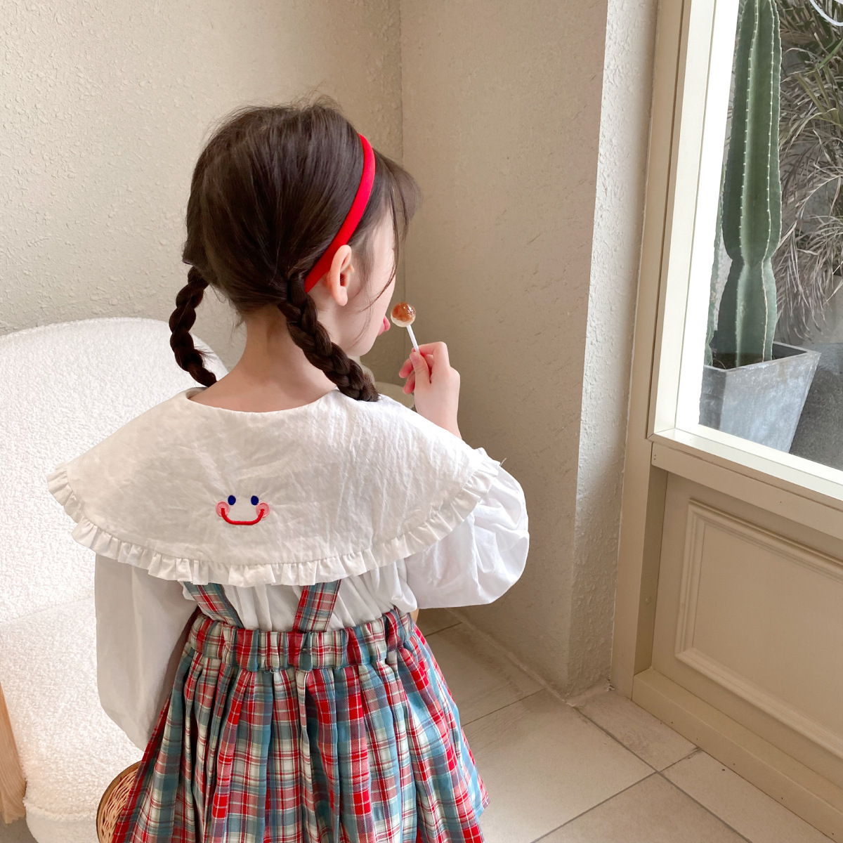 9984C camicetta bianca per bambina con risvolto grande arricciato camicia bianca per bambini camicette a maniche lunghe per ragazze coreane principessa