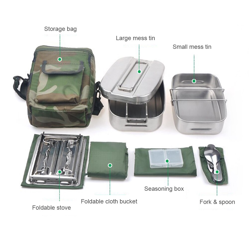 Mini Vouwen Kachel Lunchbox Stomen Rack Combo Set Voor Picknick Camping Wandelen Vissen Bergbeklimmen Camping Benodigdheden Kookgerei: Mess Tin Kit