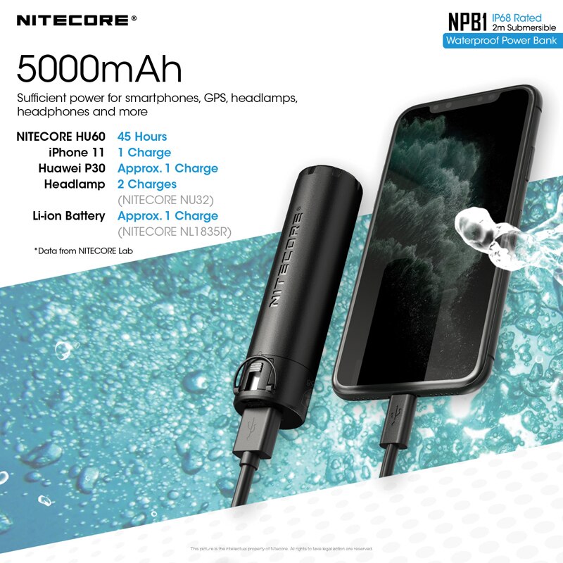Chargeur Mobile étanche NPB1, 5000mAh, étanche conforme à la norme IP68, sortie QC3.0, certifié CE et FCC