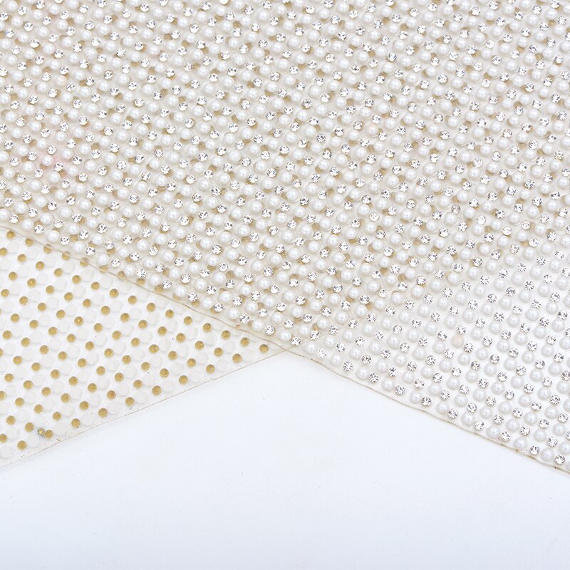 White Rhinestone Mesh JUNAO Clear White Pearl Rhinestone Mesh Fabric Gla... – Grandado