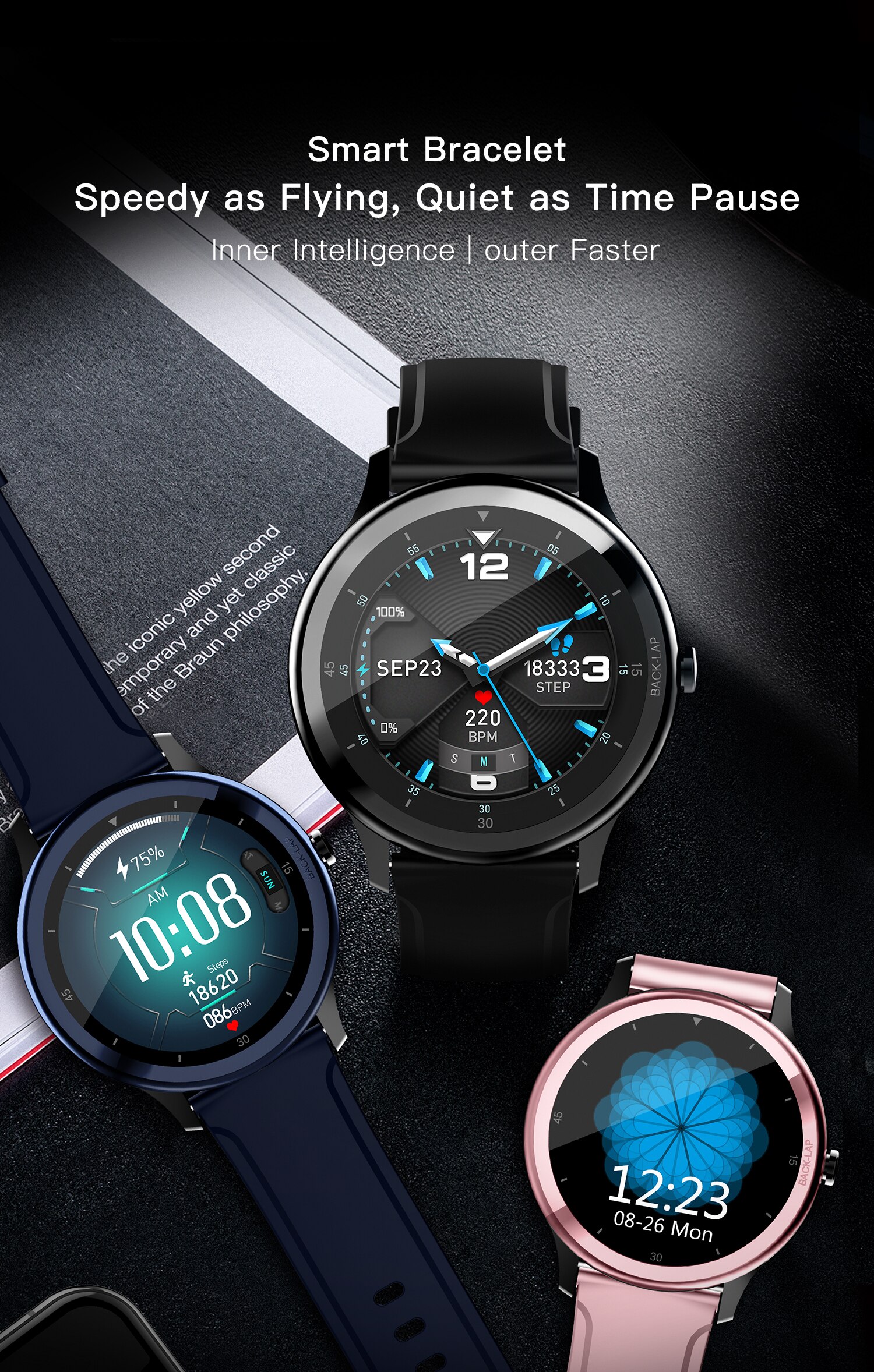 Smart sports watch, pulse meter, stopwatch, calorie, sleep monitor, wristwatch smart activity waterproof IP67