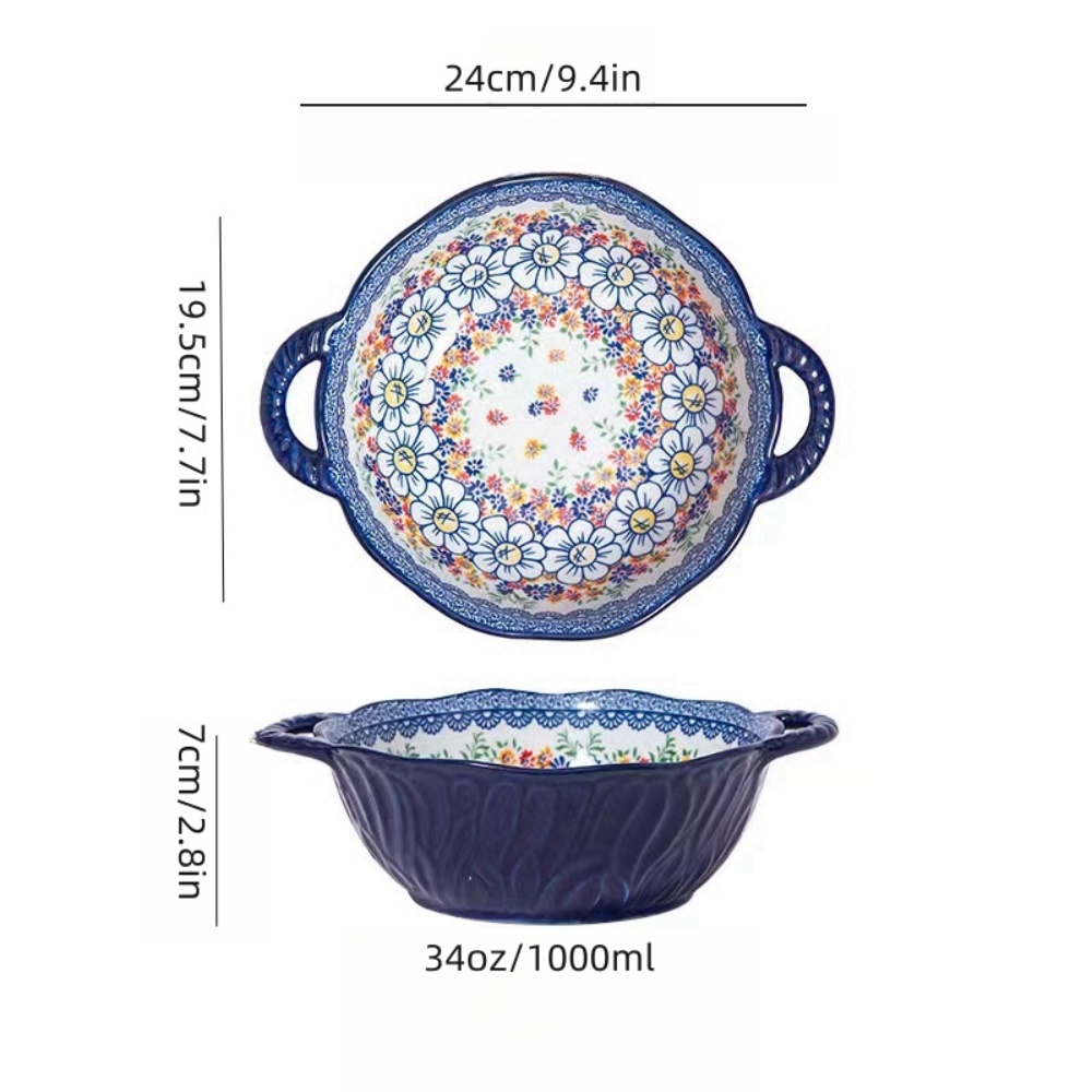 Tigela de sopa de cerâmica estilo boêmio com alça, design seguro para micro-ondas em relevo, ótimo para servir sopa, saladas, macarrão ramen: ROXO