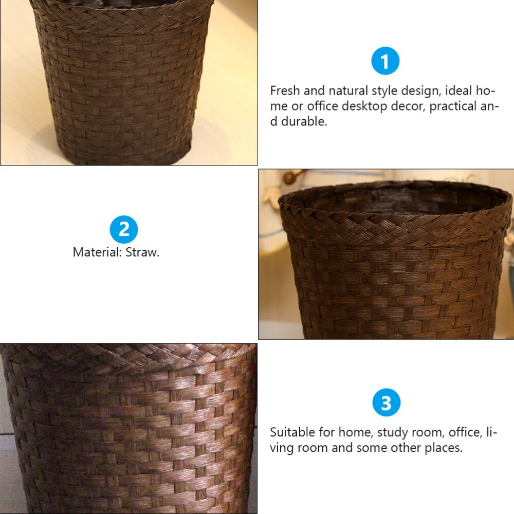 1Pc Stro Weven Opslag Prullenmand Compact Vuilnis Kan (Koffie)