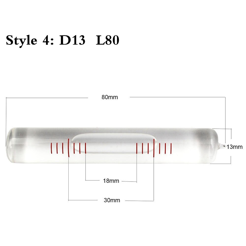 Høj nøjagtighed 4 " /2 mm0.02mm/ m niveau hætteglas boble glasrør vaterpas måleinstrumentdiameter 12mm 14 mm 1 stk: Dia 13mm længde 80mm