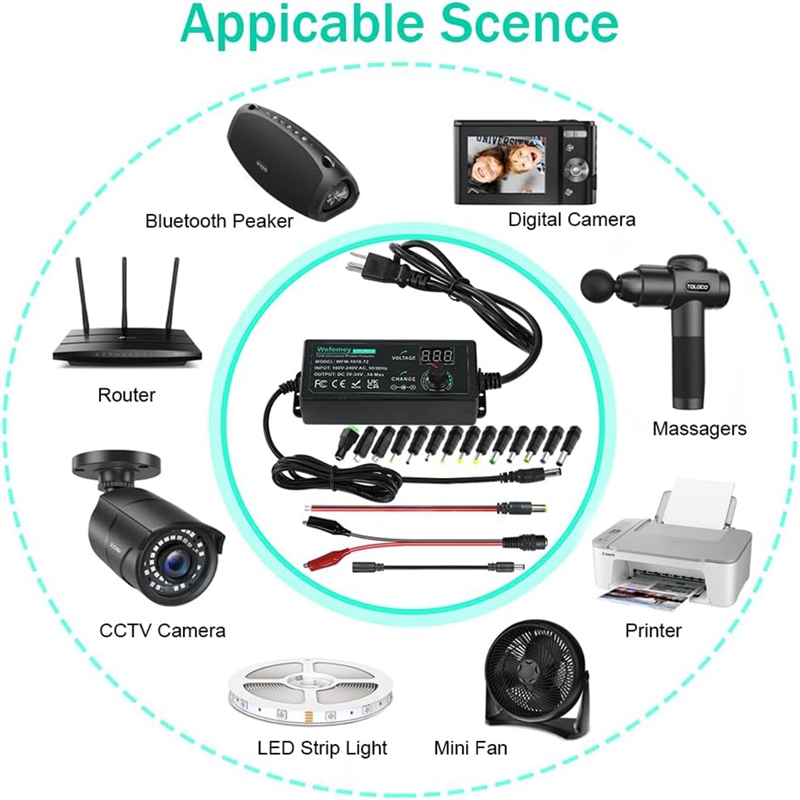 Strømforsyning 3v-24v 3a 72w justerbar variabel 3v 5v 6v 9v 12v 18v 20v 24v ac/dc , 100v-240v ac til dc-omformer amerikansk plugg