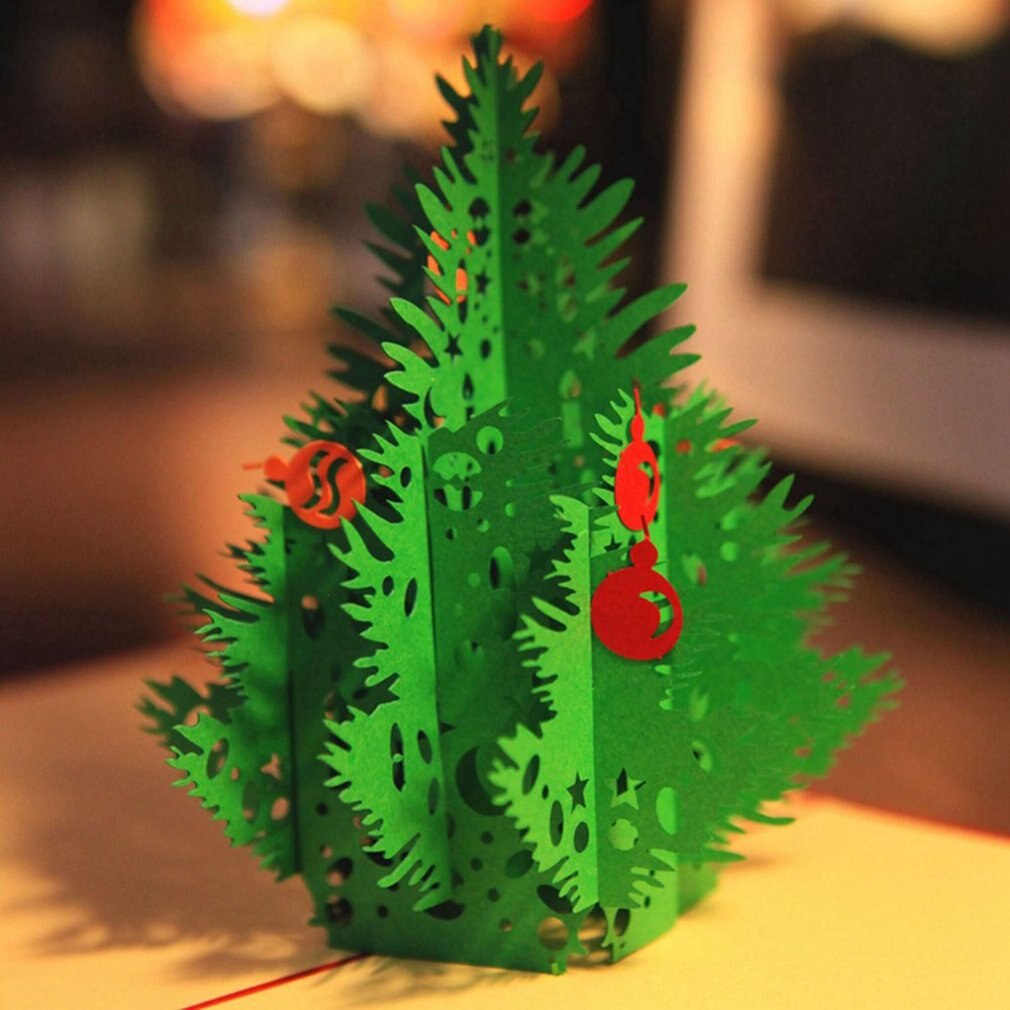 Greeting Christmas Cards 3D Pop Up Origami Stereoscopic Christmas Tree Greeting Card Blessing Card Perfect
