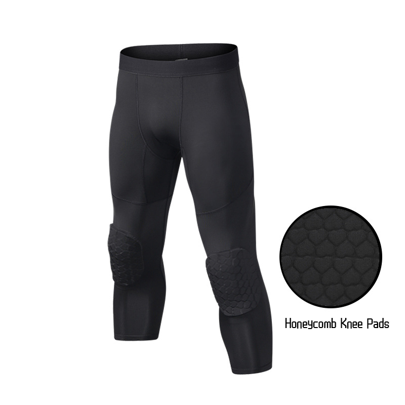 Sportsbukser med knæbeskyttere, 3/4 kompressionsleggings, sorte tights, herre-drenge-ungdomsbukser, fodbold, hurtigttørrende træningsleggings: 4xl / Beige