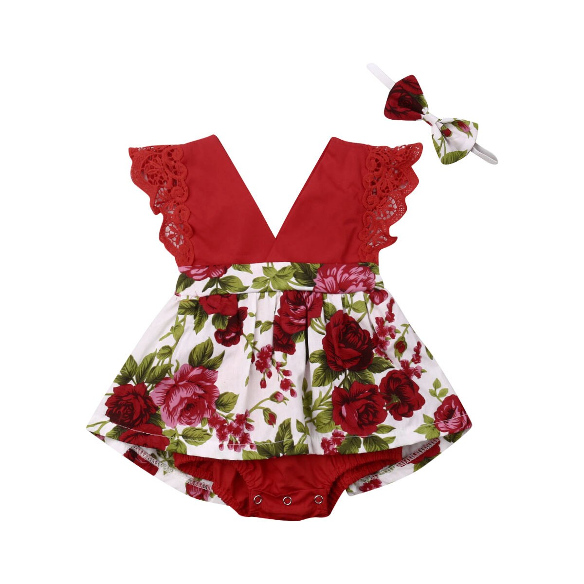 Baby Baby Meisjes Bloemen Bodysuit Jumpsuit Hoofdband Outfits Zomer Kleding