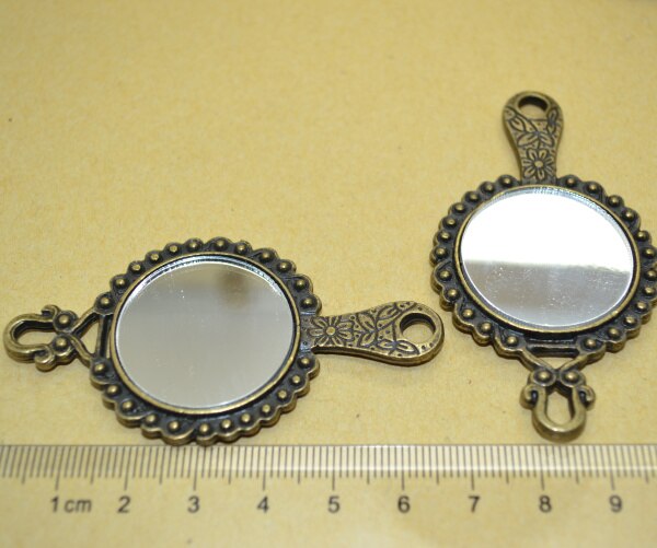 2 Pcs Enkelzijdige Spiegel Charms Antieke Bronzen Metalen Hanger Diy Sieraden Maken 68*37Mm J225