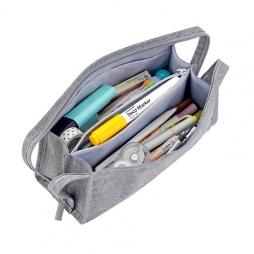 Large Capacity Pencil Case Double Handle Canvas Pencil Bag Storage Box School Stationery Organizer Pencil Storage Pouch Bag: Grey