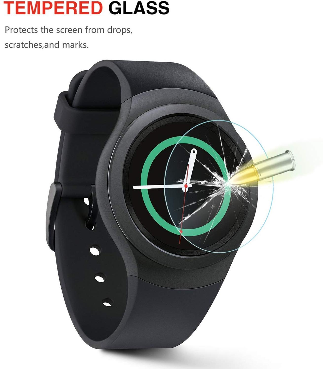 Behua hærdet glas skærmbeskyttelsesfilm til samsung gear  s2 sm-r720 9h lte 2.5d rundkant anti-ridsebeskyttelsesdæksel: 3 stk